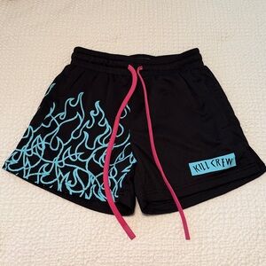 Kill Crew Muay Thai Flame Shorts (Mid-thigh cut) Black/Teal